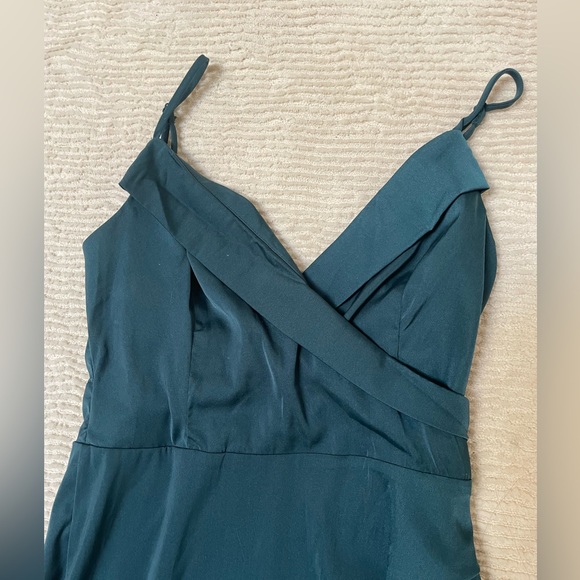 Let's Celebrate Tonight Dark Teal Satin Asymmetrical Dress - Picture 6 of 6